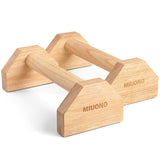 MIUONO Parallettes Push Up Bar, Oak Wood Calisthenics Equipment for Home Gym with Non-Slip Base, Handstand Trainer Push Up Handles