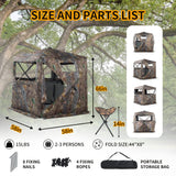 FUNHORUN Hunting Blind 270 Degree See Through Ground Blind with Chair and Carrying Bag, 2/3 Person Pop Up Camouflage Tent Portable Concealed Shelter