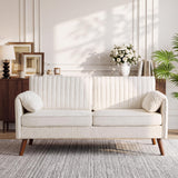 Beige Loveseat Sofa, 64" Modern 2-Seater Chenille Couch for Living Room