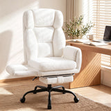 Furmax Big and Tall Office Chair, Criss Cross Legged Chair Wide Seat, Ergonomic Executive Desk Chair with Footrest, Teddy Fleece High Back Vanity Chair for Home Office, White