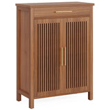 Tribesigns Shoe Cabinet, 5-Tier Shoe Storage Cabinet with Louvered Doors and Drawer, Freestanding Wooden Shoe Rack Organizer with Adjustable Shelves for Entryway, Hallway, Closet, Brown