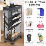 gianotter Book Rack Storage Bookshelf, 5 Tier Book Carts with Wheels, Rolling Cart Organizer for Study Office Kitchen Classroom