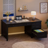 54.5in Wooden Executive Desk with Drawers, Office Desk Computer Table with Charging Station