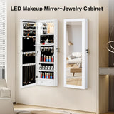 JOYUSAEN Mirror Jewelry Organizer, Wall/Door Mounted Jewelry Armoire with Full-Length Mirror,Hanging Jewelry Cabinet with LED Interior Lights, White