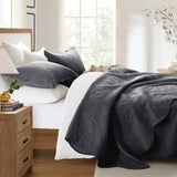 MOONLIGHT20015 10 Pack Queen Quilt Bedding Set (90" x 96") - Bulk Wholesale for Hotels, Guest Bedroom & Airbnbs - Lightweight Microfiber Reversible Floral Embossed Quilts Bedspreads (Charcoal)