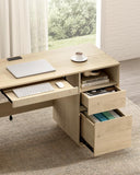 MoomJiee 47" Computer Desk with Charging Station Light Oak