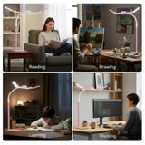 Galnolt LED Desk Lamp for Home Office with Base, 28.2" Adjustable Gooseneck Swing Arm Bright Desk Light, Dimmable Architect Table Lamp for Desktop Computer Light, Reading, Study, Workbench（Pink）