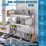 LIVOD Over The Sink Dish Drying Rack,3 Tier Adjustable Length Full Stainless Steel Large Storage Kitchen Dish Rack,for Kitchen Counter Expandable Multifunctional Organizers,Silver (25.98-37.6")