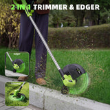 21V Weed Wacker Cordless & Lawn Edger, 9000RPM Electric Weed Eater with 2x2.0Ah Battery, 12" Auto Line Feed String Trimmer with 8 Pcs Spools, Lightweight Edger Lawn Tool for Yard, Green