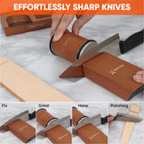 Rolling Knife Sharpener Kit – Magnetic Manual Knife Sharpener with Diamond & Stainless Steel Discs, Two Extra Discs, Leather Strop & Stand, 15° & 20° Angle Guides, Gift Set for Chefs & Home Cooks