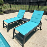 PURPLE LEAF Oversized Patio Chaise Lounge Set of 4 w/Wheels Turquoise Blue