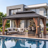 Aoxun 12’x16’ Hardtop Gazebo with Galvanized Steel Double Roof Brown