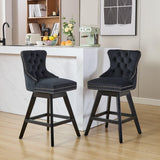 MOOLSUN A Set of 4 Blue Velvet bar stools - Classic Fixed Height Design, rotatable Button Group Seats, Perfect for Standard Kitchen Islands and Home Bars,Black(Wood Leg)