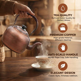 Whistling Kettle Teapot, Premium Copper Tea Kettle for Stove Top, Rustic Tea Pot with Ergonomic Handle, Work for All Stovetops, Brown(3.2 QT)