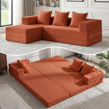 79" Modular Sectional Sofa, Boneless Convertible Sleeper Sofa Bed, Modern Tri-Folding Cloud Couch with L-Shape Chaise, Corduroy Futon for Living Room Small Spaces Apartment, No Assembly,Orange