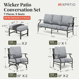 MIXPATIO 7-Piece Patio Conversation Set, Rocking Chairs, 2 Ottomans, Grey