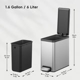 EKO 2 Pack Small Bathroom Trash Can with Lid Soft Close, Step Pedal, 6 Liter / 1.6 Gallon Stainless Steel Garbage Can with Removable Inner Bucket, Waste Basket for Bathroom, Bedroom