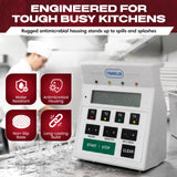 FMP Digital 4 Channel Commercial Kitchen Timer - Battery Operated Digital Countdown Timer for Kitchen, Cooking, Restaurant, Classroom – Water Resistant - 7-Inch, White - 151-7500 by FryOilSaver Co