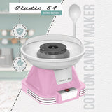 Studio 54 Retro Cotton Candy Machine with 5 Jars (11oz Each) Floss Sugar, 50 Paper Cones, Easy Cleanup Cotton Candy Maker, Durable Retro Design, Makes 20–30 Servings per Jar, BPA & Lead Free