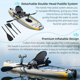 Danrelax Inflatable Kayak with Pedal System, 12ft Premium PVC Fishing Kayak, Portable & Lightweight with Rudder System, Aluminum Seat, and Accessories Included, Grey & Yellow(HIN Included)