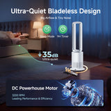 Xcity TP09Pro Commercial Bladeless Tower Fan, 3-in-1 Air Purifier, Space Heater & Cooling Fan, Remote Control, HEPA H13 Filtration for Bedroom & Home Office, Silver & White