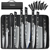 MDHAND Chef Knife Set with Roll Bag, 9PCS Professional Knife Set with Sharpener, High Carbon Stainless Steel Japanese Kitchen Knife Set - Forged Triple Rivet Handle, Dishwasher Safe, Chef Gifts, Black