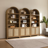 SICOTAS 84.2" Tall Arched Bookcase with Doors - 5 Tier Rattan Bookshelf