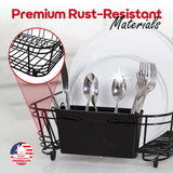 Better Houseware in Sink Dish Drying Rack, Dish Drying Rack in Sink with Non-Slip Handles, Stainless Steel Space-Saving Design, 2-Piece Set with Utensil Holder, 14.5 x 13 x 5 Inch, Black