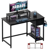 Pamray 39 Inch Computer Desk with Monitor Stand Small Home Office Desks with Non-Woven Storage Drawer