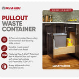 Rev-A-Shelf 35 Qt Bottom Mount Single Pullout Under Cabinet Kitchen Trash Cans for Base Cabinets, 150 Pound Rated Full-Extension Slides, Min Opening Width of 11.5", Silver, 4WCBM-15DM-1