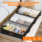 Under Bed Storage with Wheels,2-Pack Under Bed Storage Containers with Clear Lids,XXL Large Under the Bed Storage Organizer Bins With Handles,Space Saving Design for Clothes,Shoes,Books-Black