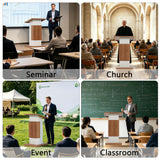 Podium Stand with Wheels & Storage, Wooden Lectern with Lockable Wheels