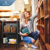 Rolling Library Book Cart – Moveable Book Organization Solution with Lockable Wheels, 34" Tall and Double-Sided OFFICEROO