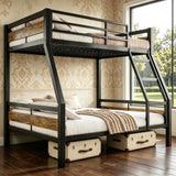 nesture. Bunk Bed Twin Over Full, Heavy Duty Metal Bunkbeds with Full-Length Guardrail, Space-Saving Steel Bed for Kids & Adults, No Box Spring Required, Rustic Brown