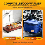 FORABEST Portable Microwave Food Warmer - Electric Lunch Box 80W with Insulated Bag and Utensils - 12V/24V Car/Truck & 110/220V Home/Office Use - Fits up to 10 x 7 x 5 Inches Containers - Blue