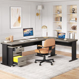 83" L-Shaped Executive Desk, Large Office Desk with Drawes, Industrial Corner Computer Table with File Cabinet