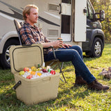 COSTWAY 21 QT Insulated Portable Cooler, Hard Shell Ice Chest w/ 2 Cup Holders, Bottle Opener, Drain Plug, 3-Day Ice Retention, Outdoor Leak-Proof Dry Box for Beach, Camping, Fishing, Picnic, Tan