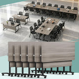 JFazzruit Folding Conference Room Table with Wheels,Modular Conference Tables Seminar Table with Grommet,Stability Enhancement,Fold Up Rolling Conference Table for Office (6, Elm, 55.2IN/140CM)
