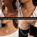 Porment 925 Sterling Silver Rope Chain Necklace-Stacking Real Silver Chain-Solid Italy Rope Necklace- Mens Necklace Women Necklaces Gift Perfect for Sensitive Skin（16in 1.5mm）