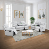 MOOLSUN Living Room Furniture Set Corduroy Recliner Compartments and Cup Holders Reclining for Home Theater/Office（A-Grey White Microfiber,3 piece Set）