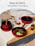 CAROTE 20Pcs Titanium Cookware Set, Pots and Pans Set Non Stick, Kitchen Cooking Set with Detachable Handle, Non Toxic Induction Cookware - Camping Cookware, Dishwasher/Oven Safe, Red