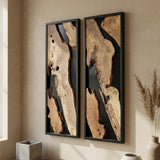Natural Live Edge Olive Wood Wall Art - Modern Black Resin Decor & Handcrafted Rustic Wood Panel, Nature-Inspired Abstract Luxury for Living Room or Office - 20x48"