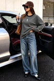 Womens Long Sleeve Tops Oversized Striped T Shirts Y2K Fall Clothes XL