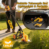 Electric Weed Wacker Cordless with Wheels,Electric Weed Eater Battery Powered 4000mAh,4 in 1 Grass Trimmer/Brush Cutter/Grass Edger/Small Lawn Mower,No String Trimmer with Blade, 2 Battery (Yellow)