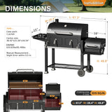 Sophia & William Extra Large BBQ Charcoal Grills and Offset Smoker,1015 SQ.IN. Cooking Area with Dual Lifting Charcoal Trays, Charcoal Barbecue Smoker Grill for Patio, Backyard Outdoor Cooking