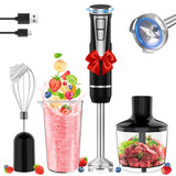 Cordless Immersion Blender Handheld, 4-in-1 Cordless Hand Blender with 500ml Chopper, 600ml Beaker & Egg Whisk, 8 Speeds, USB Rechargeable Handheld Blender Cordless – Smoothies, Baby Food (Black)