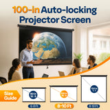 VIVOHOME 100 Inch 16:9 Pull Down Projector Screen, HD 4K Retractable Movie Screen for Indoor Home Theater and Office, Manual Projection Screen with Auto Locking (87W x 49H Inch Display Area)