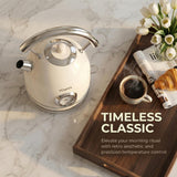 VEMIYA Retro Electric Kettle 1.7L – Stainless Steel Tea Kettle with Premium Gloss Finish, Fast Boiling, Auto Shut-Off & Boil-Dry Protection – Vintage Electric Water Boiler for Kitchen (Ivory White)