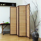4 Panel Bamboo Room Divider - 5.6 ft Tall Brown Folding Privacy Screen, Double-Sided Freestanding Partition