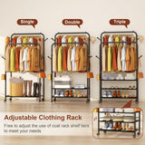Furologee Clothes Racks for Hanging Clothes, Portable Rolling Garment Rack, Sturdy Metal Freestanding Cloths Racks with Wheels, Double Rods Wardrobe Rack for Bedroom Laundry Living Room